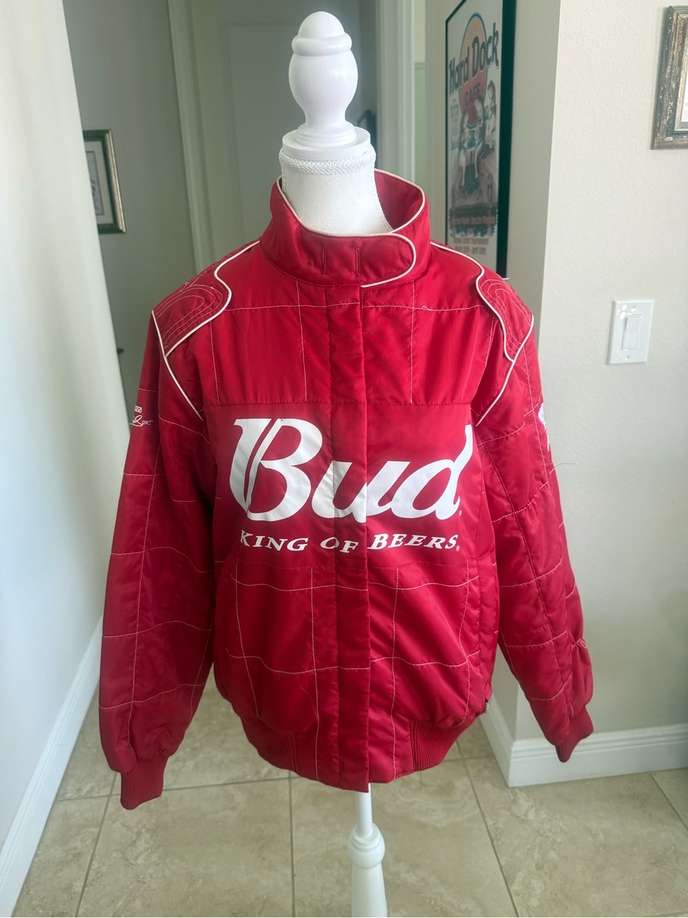 Budweiser Red Quilted woman’s racing Jacket with White Logo
